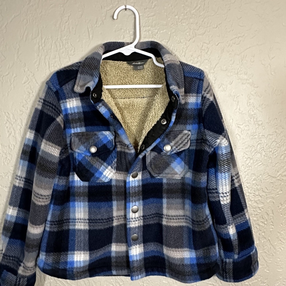 Eddie Bauer Flannel Heavy Shirt Boys 4-5 Sherpa Lined Snap Front Shacket Jacket